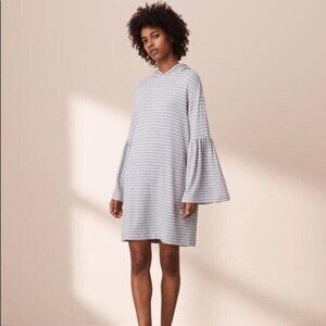 Lou & Grey Womens Signature Soft Hoodie Dress Sz M Striped Bell Sleeve Lounge